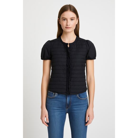 Blumarine Ruffle Quilted Short Sleeve Jacket in Black - Picture 1 of 13